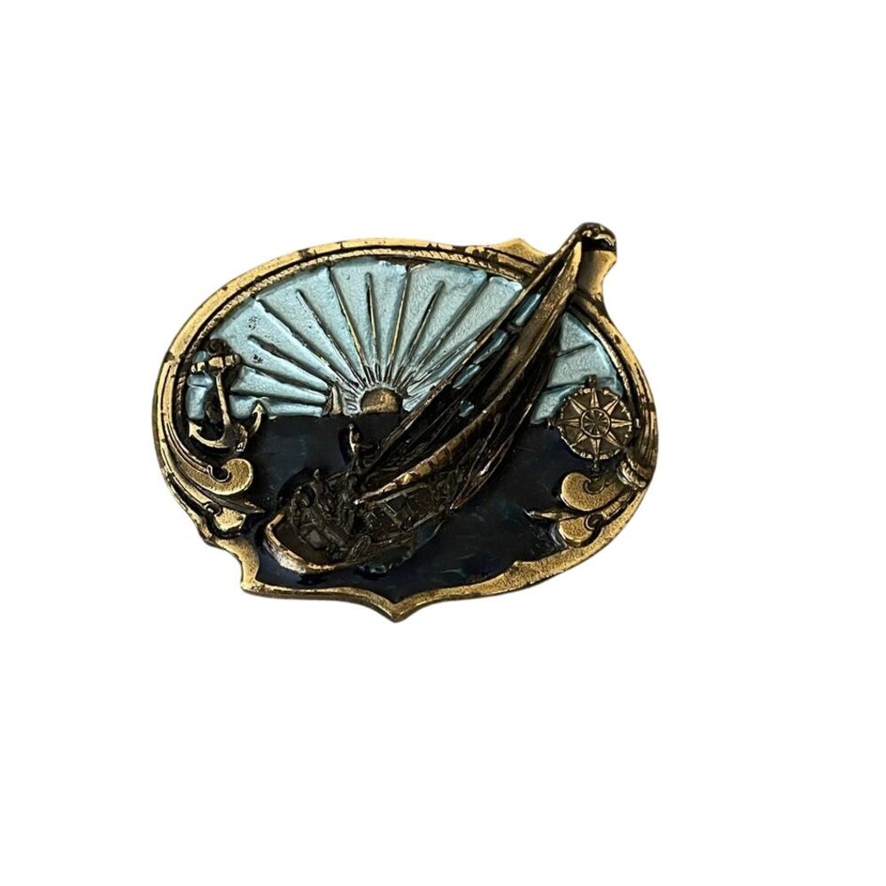 Sailboat Sailing Blue Gold Heavy Belt Buckle